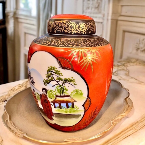 Vintage Japanese Kutani Porcelain Lidded Ginger Jar Tea Caddy - Picture 5 of 10
